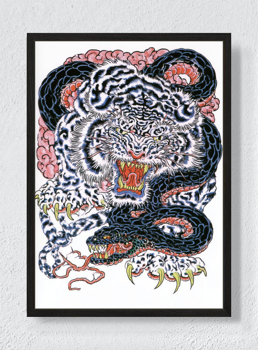 TIGER IN THE COILS - Black frame canvas