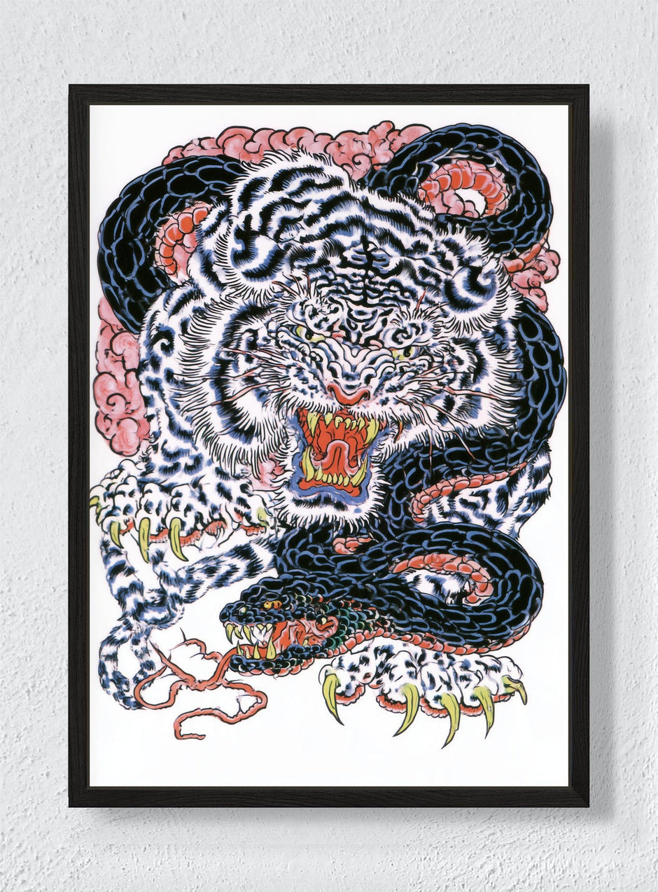 TIGER IN THE COILS - Black frame canvas