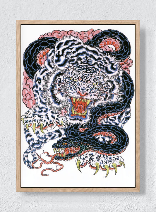 TIGER IN THE COILS - Natural frame canvas
