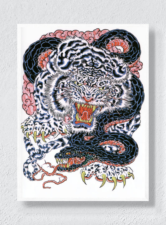 TIGER IN THE COILS - White Frame