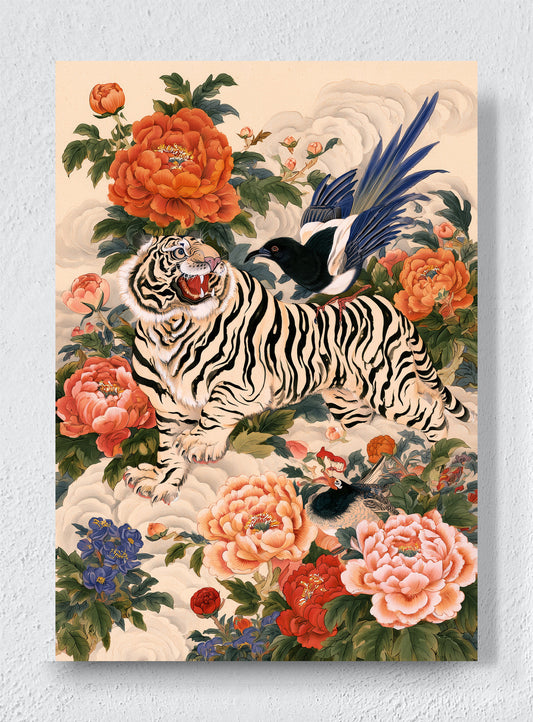 TIGER IN THE PEONY GARDEN - Unframed canvas
