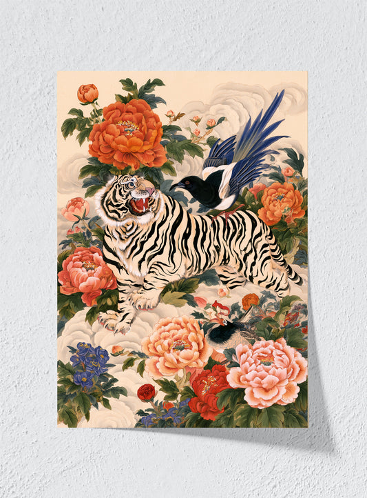 TIGER IN THE PEONY GARDEN - Unframed