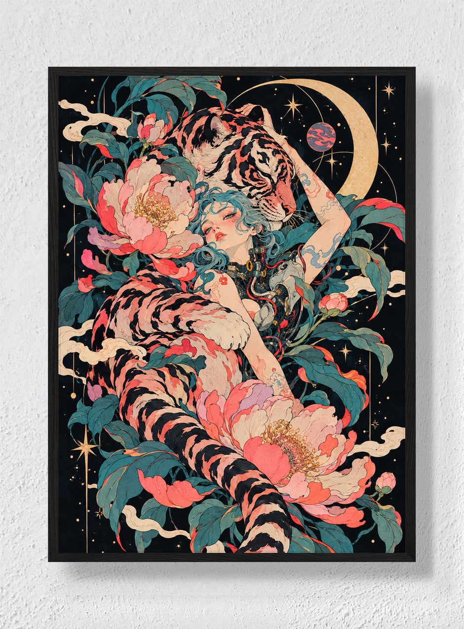 TIGER MOON, PEONY BODY - Black Frame