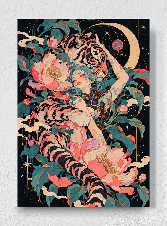 TIGER MOON, PEONY BODY - Unframed canvas