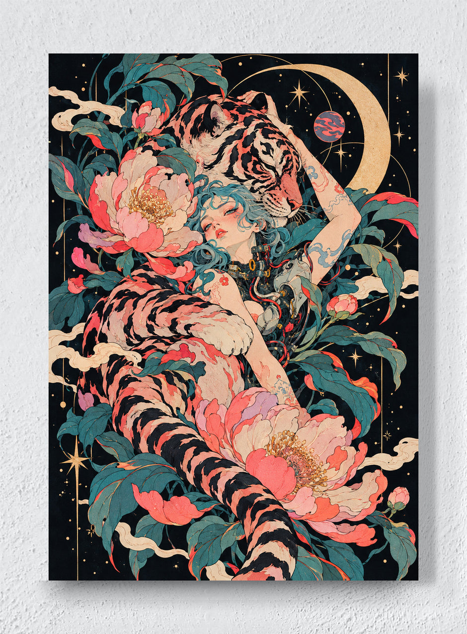 TIGER MOON, PEONY BODY - Unframed canvas
