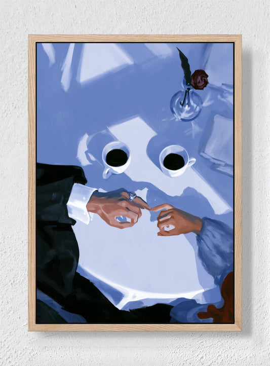 TWO CUPS AND A PROMISE - Natural frame canvas