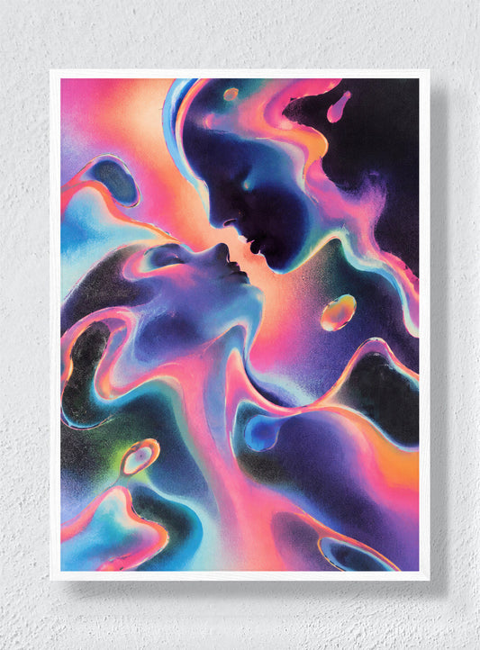 TWO FACES IN NEON WEATHER - White Frame