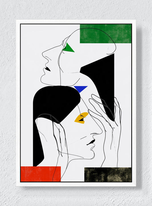 TWO FACES ONE THOUGHT - White frame canvas