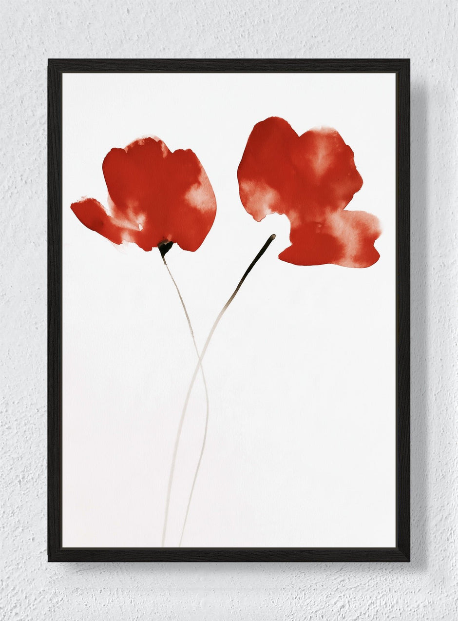 TWO RED BLOOMS - Black frame canvas
