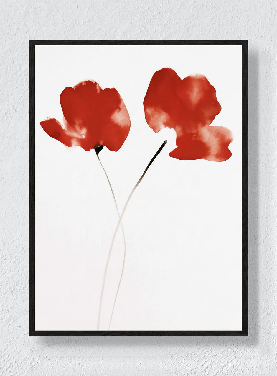 TWO RED BLOOMS - Black Frame