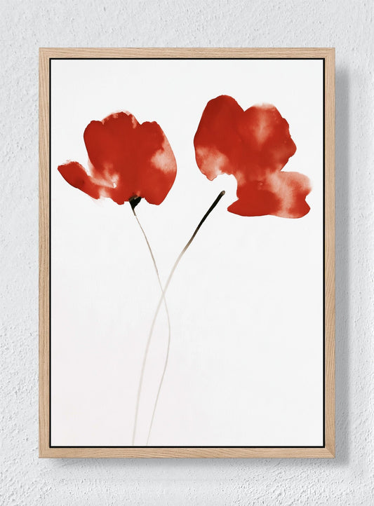 TWO RED BLOOMS - Natural frame canvas