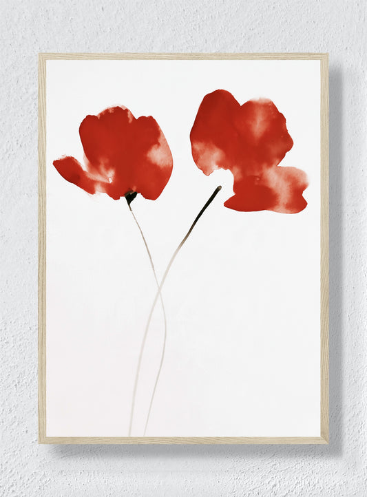 TWO RED BLOOMS - Natural Frame