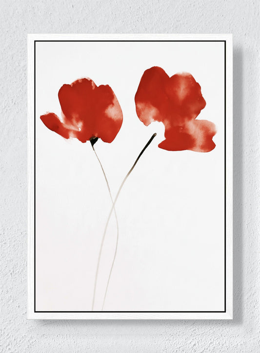 TWO RED BLOOMS - White frame canvas