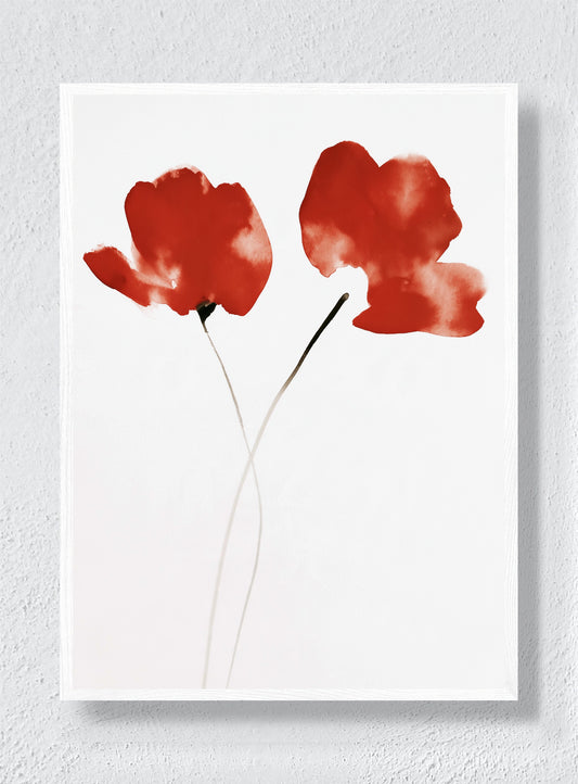 TWO RED BLOOMS - White Frame