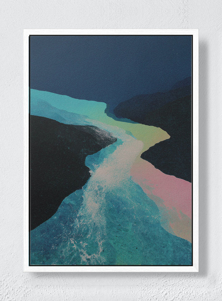 WATER TEACHING ITSELF A SHAPE - White frame canvas