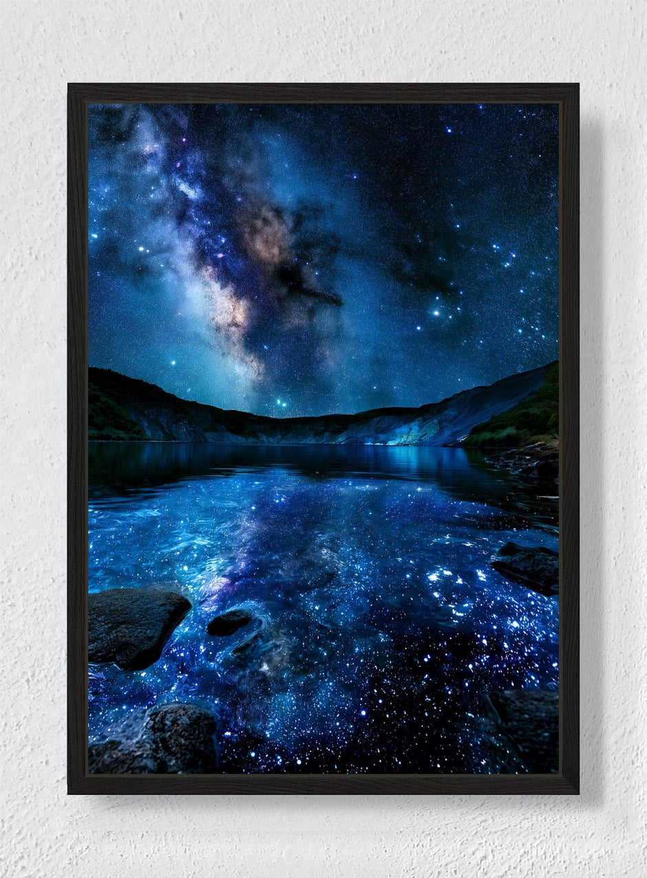 WHEN THE LAKE HOLDS THE STARS - Black frame canvas