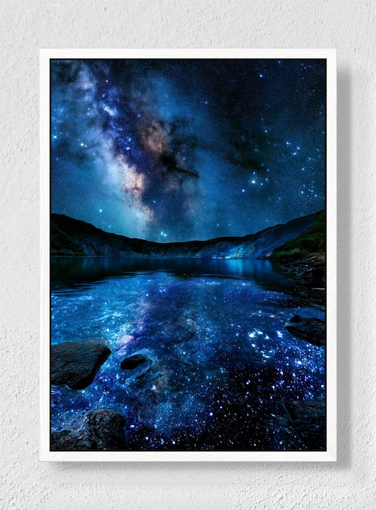 WHEN THE LAKE HOLDS THE STARS - White frame canvas