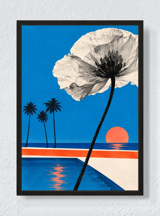 WHITE BLOOM BY THE POOL - Black frame canvas