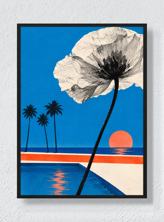 WHITE BLOOM BY THE POOL - Black Frame
