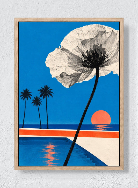 WHITE BLOOM BY THE POOL - Natural frame canvas