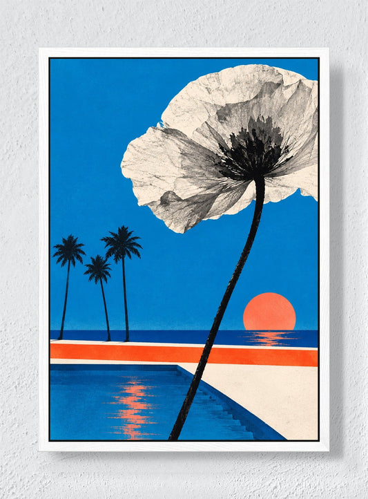 WHITE BLOOM BY THE POOL - White frame canvas
