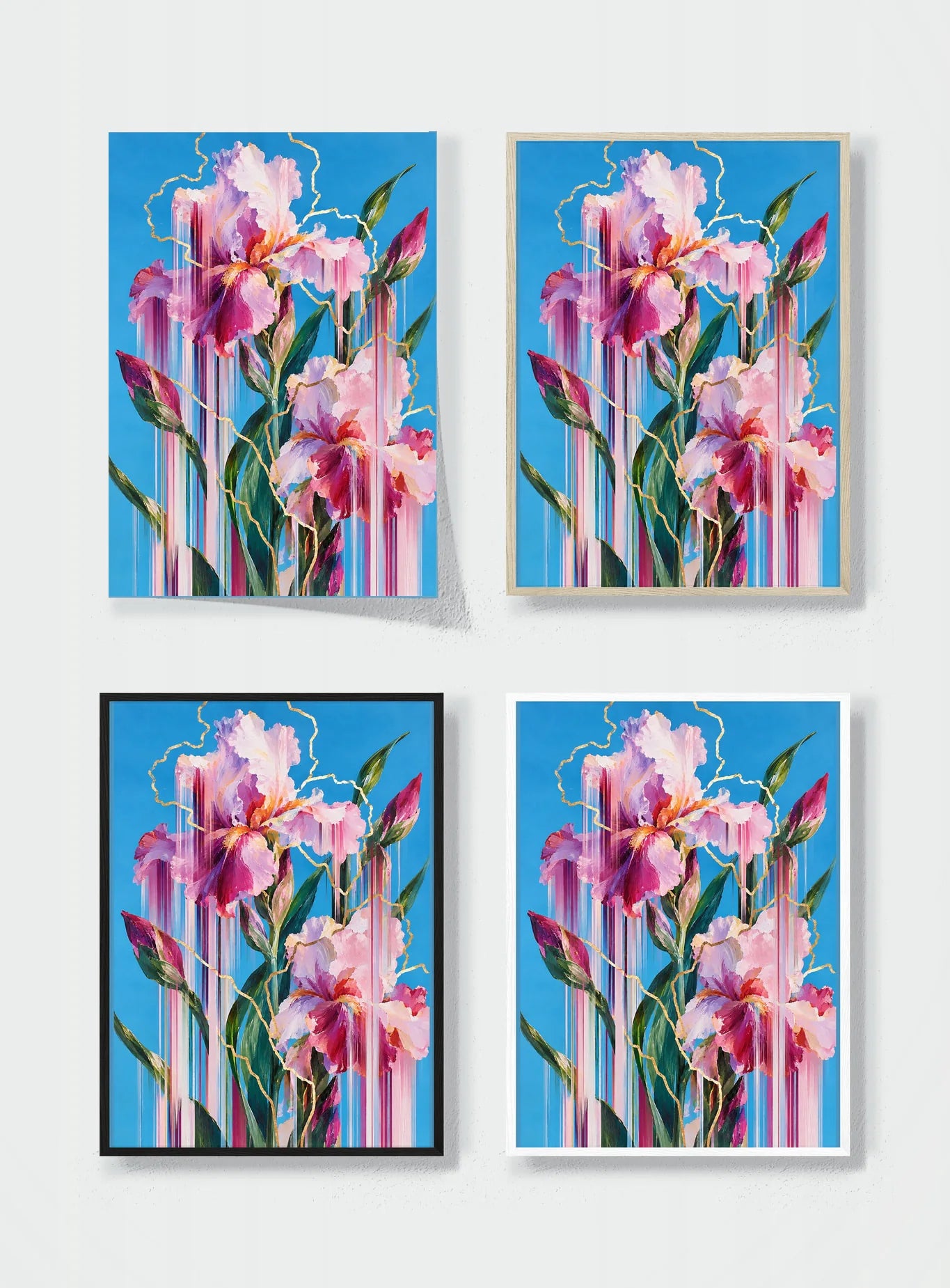 IRISES WITH GOLDEN FAULT LINES frame options comparison