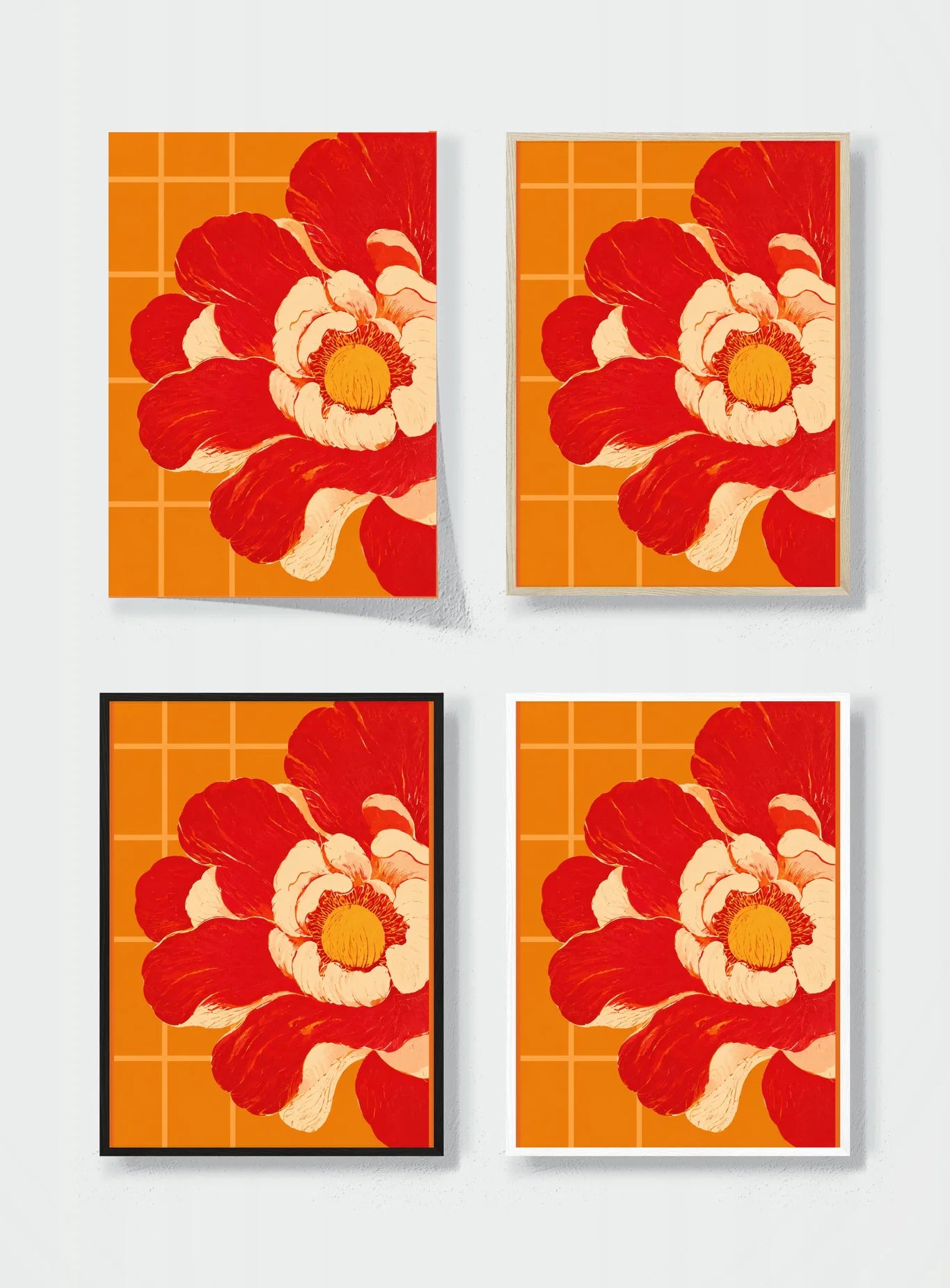 RED PETALS AGAINST ORANGE TILE frame options comparison