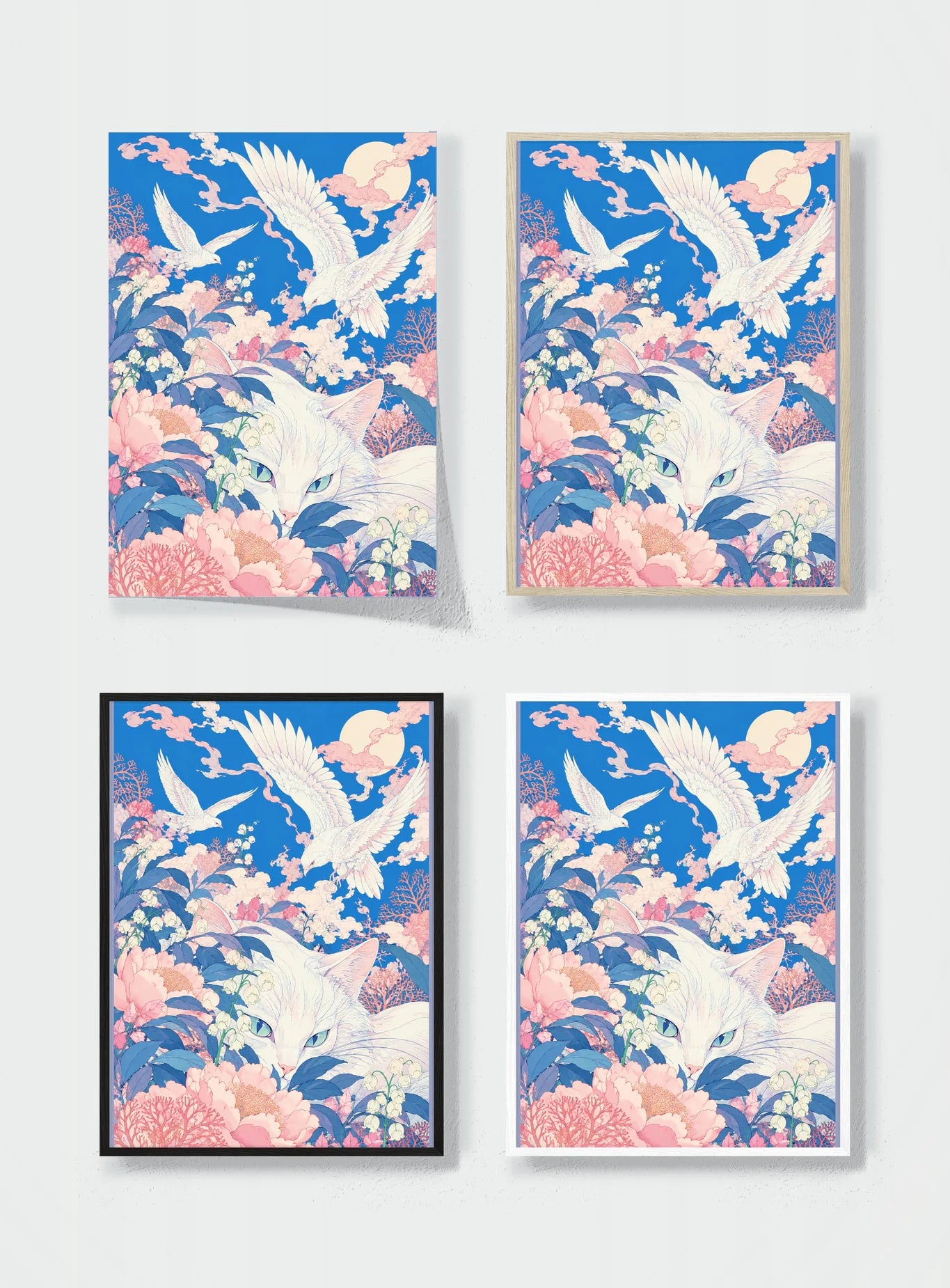 WHITE CAT UNDER THE CORAL MOON frame options comparison